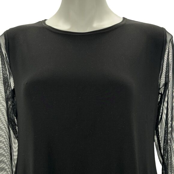 Sympli Canada Women A Line Boxy Jersey Dress SZ 8 Black Mesh Long Sleeves Loose - Picture 3 of 8